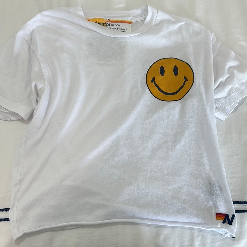 Aviator Nation White T-Shirt with Smiley Face